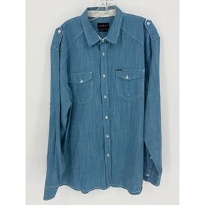 Marc Ecko‎ Long Sleeve Button Up Shirt Blue Chambray Casual Men's XL